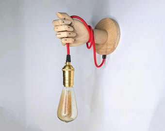 Wooden Hand Wall Sconce Light Quaint Wall Light Original Lighting Sconce Plug-in Sconce Light Wall Sconces with Cords Wall Mounted Lamp