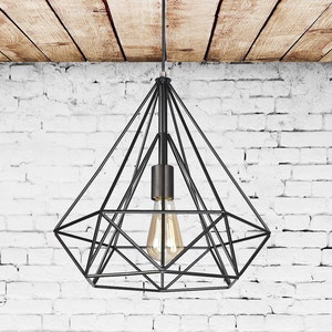 Éclairage industriel Suspension industrielle Lustre Diamond Cage Suspension Éclairage de lustre Luminaire minimaliste Cuisine