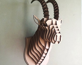 Capricorn head 3D Puzzle Animal head wall sculpture MDF goat head Ibex head Cardboard Animal head Wood sculpture wall decor Hunting trophy
