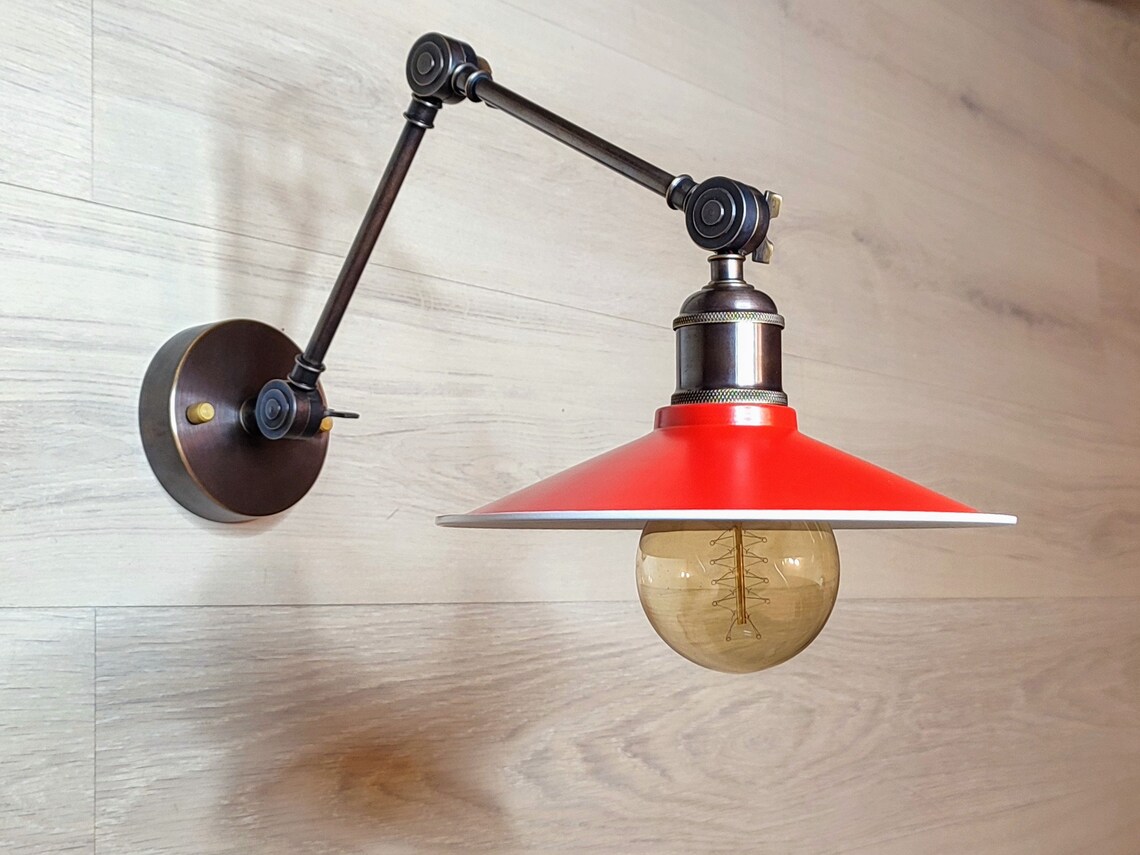Red Wall Sconce Brass Swing Arm Lights Hall Wall Lights | Etsy