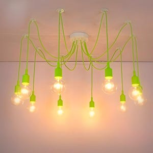 Green Spider light Octopus chandelier 2-15 lights pendant light Kids chandelier Colorful Kids lighting Nursery spider chandelier lighting