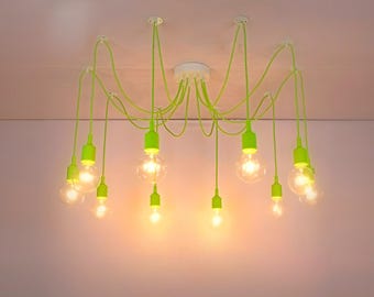 Green Spider light Octopus chandelier 2-15 lights pendant light Kids chandelier Colorful Kids lighting Nursery spider chandelier lighting