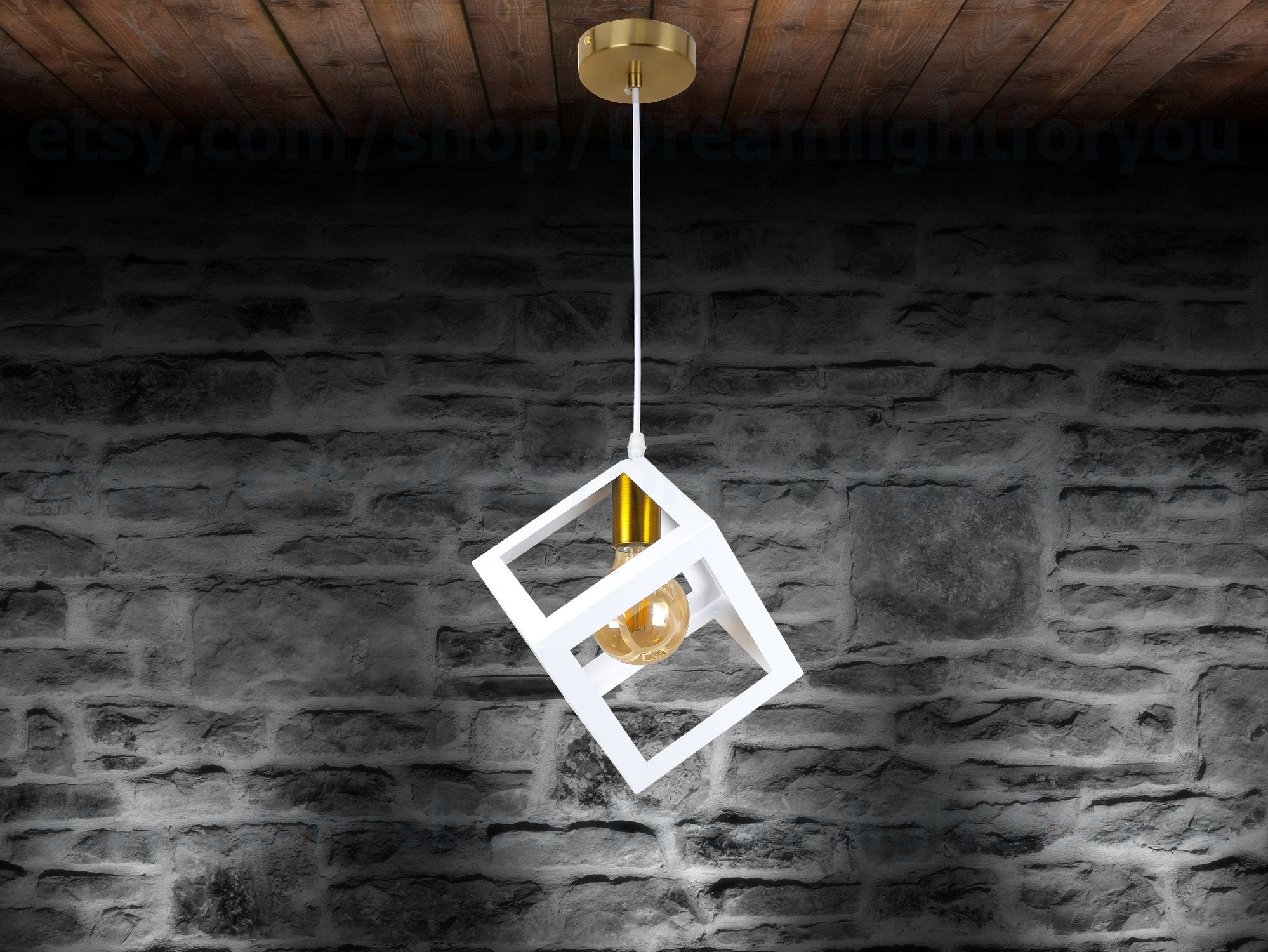 ブラックケージキューブペンダントライト ブラック＆ブロンズ