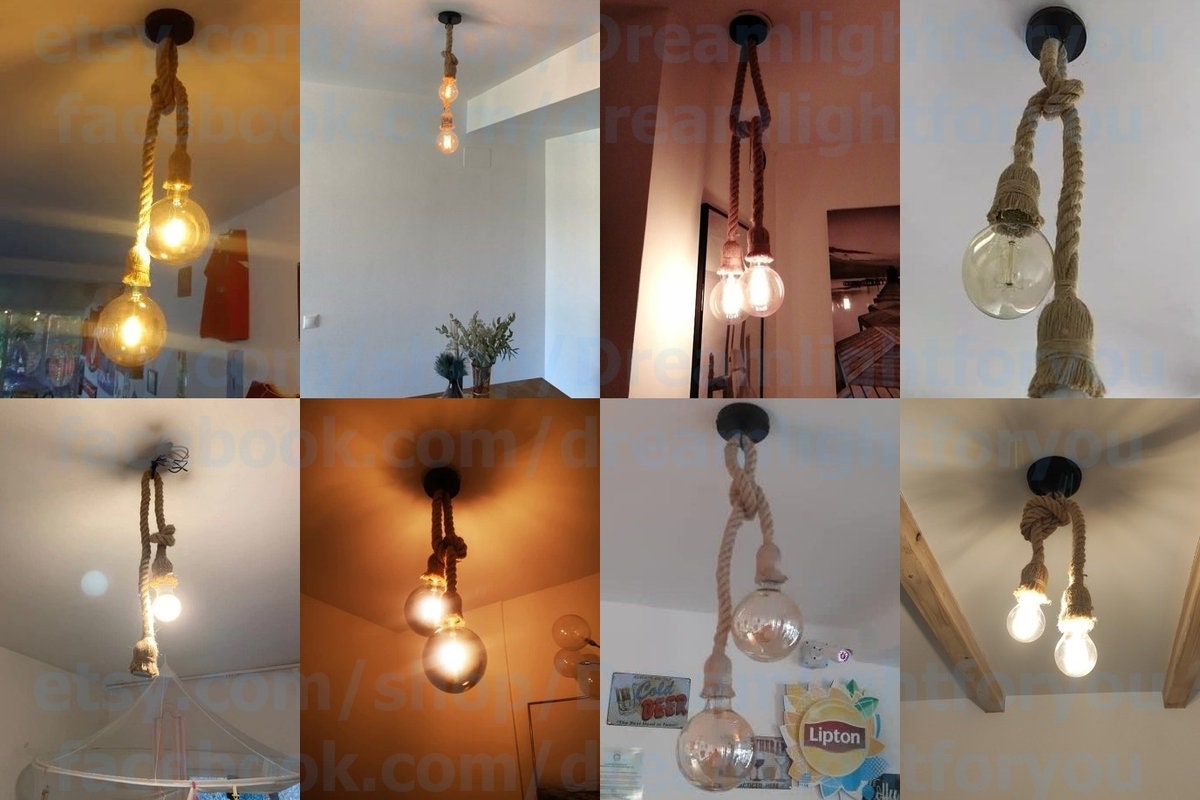 Double Rope Pendant Lighting Jute Rope Two Head Pendant Light Manila ...