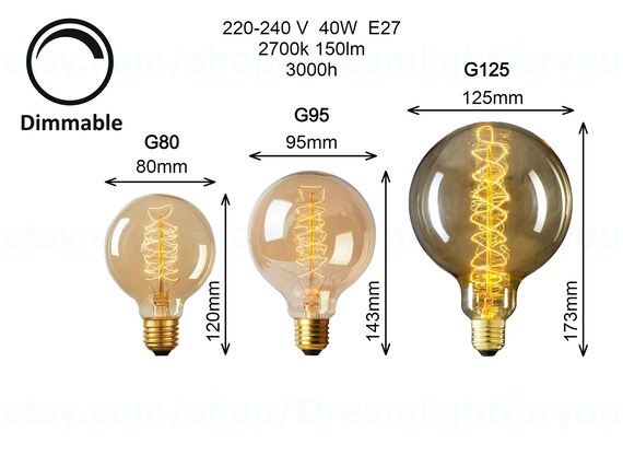 G80 G95 G125 Edison Light Bulbs Spiral Filament Antique