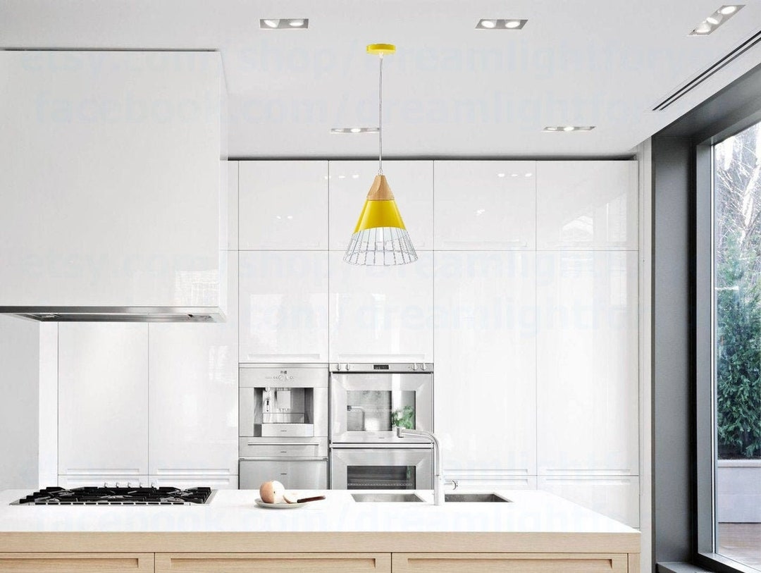 Yellow Pendant Light for Kitchen Island Cage Lighting Pendant Light ...