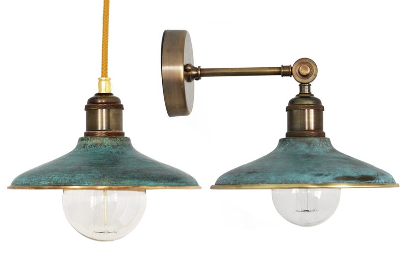 Brass With Patina Pendant Light Wall Sconce Industrial Lamp Lighting For Bar Hanging Rustic Vintage Spun Bedside