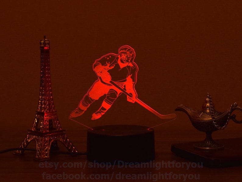 Hockey Player 3D Night Lamp Ice Hockey Gift Illusion Light LED Etsy