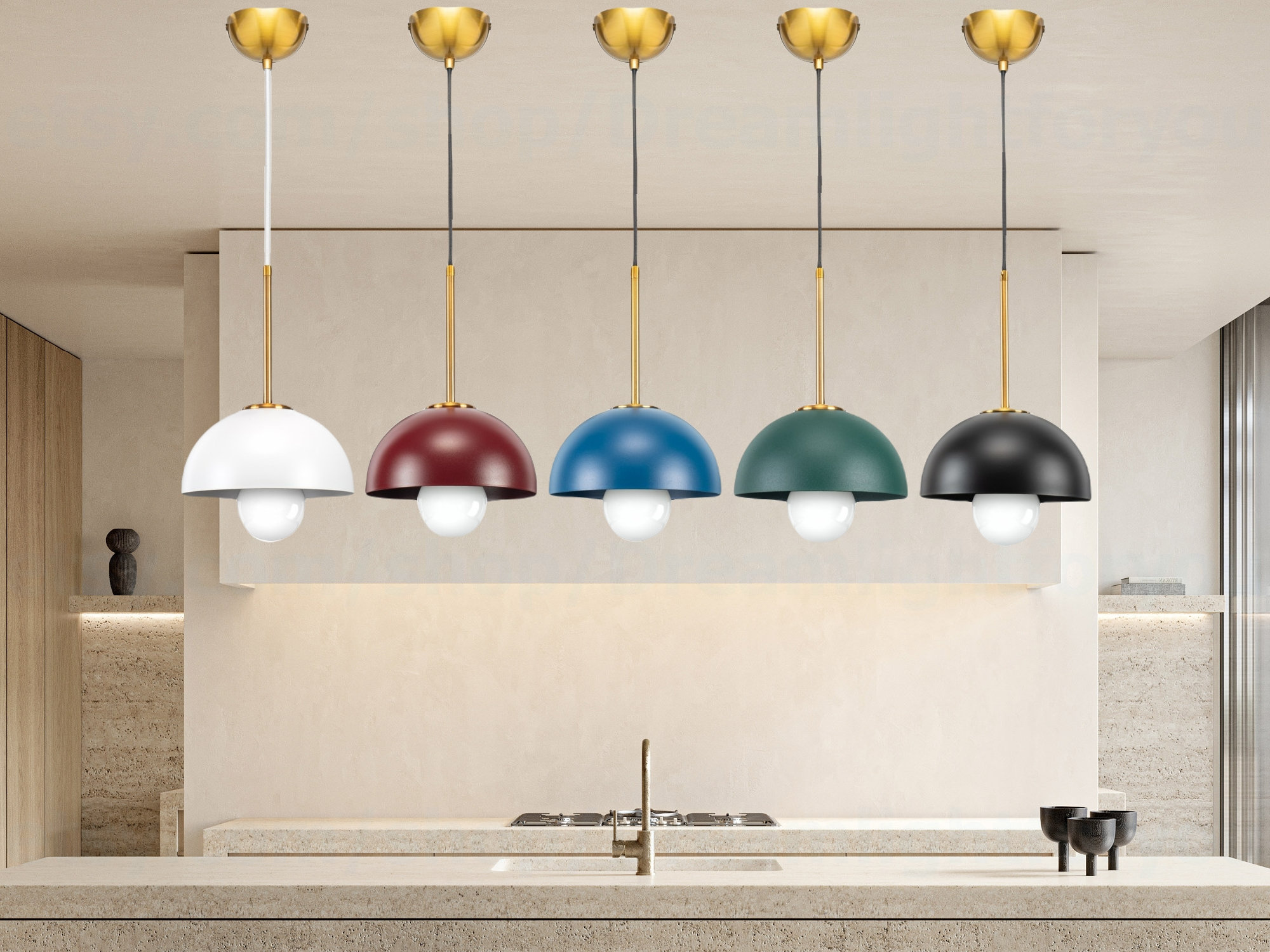 Navy Blue Dome Linear 3 Way Pendant Lamp for Kitchen Island 3