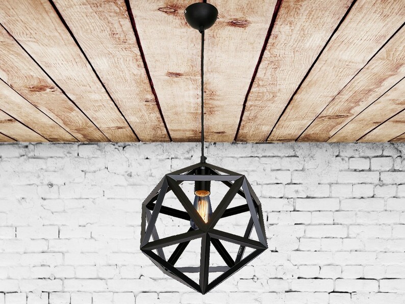 Iron Pendant Light Fixture Polygon Vintage Industrial Chandelier Lantern Modern Lighting Kitchen