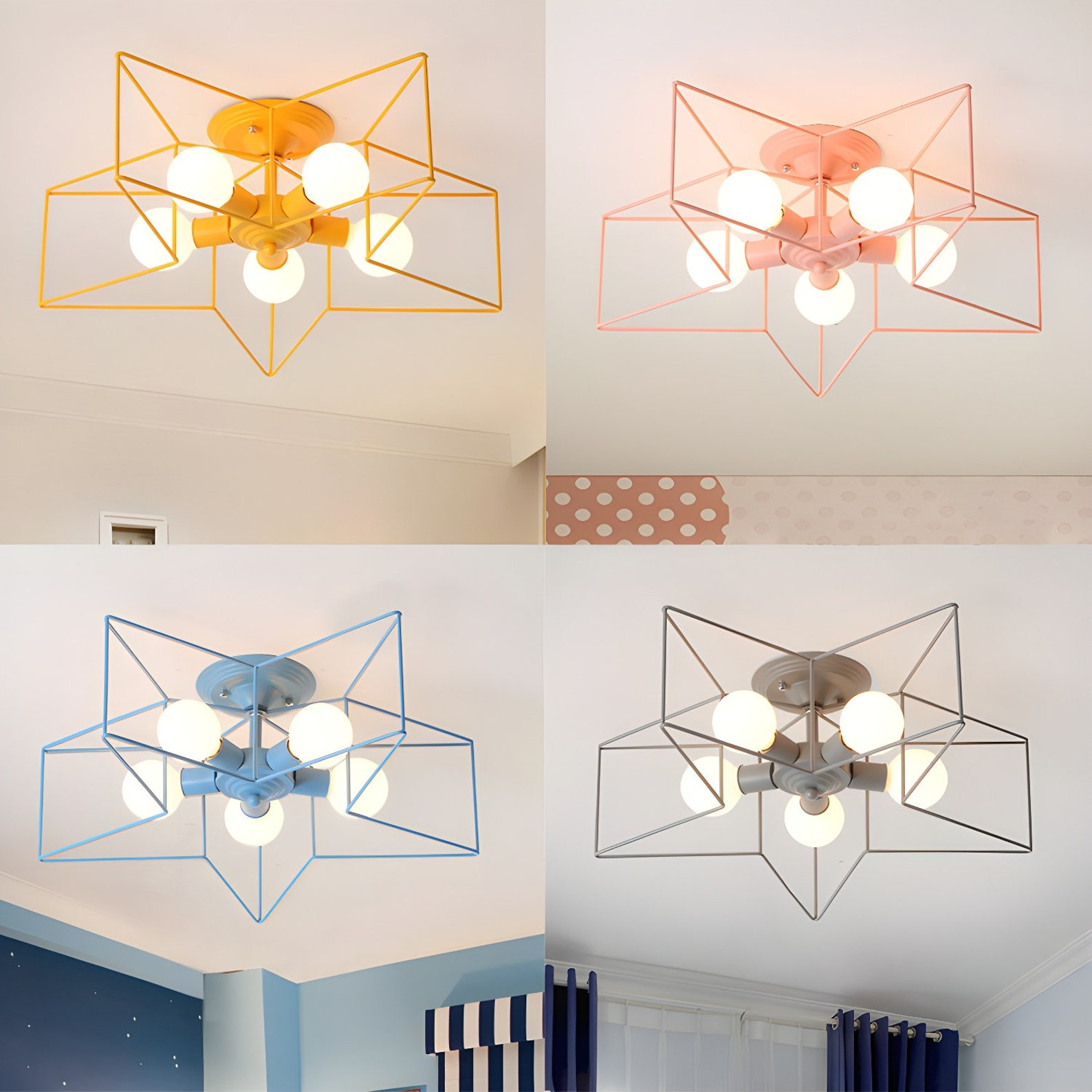 Pink Star Kids Semi Flush Mount Ceiling Light Nursery Ceiling Light — free download