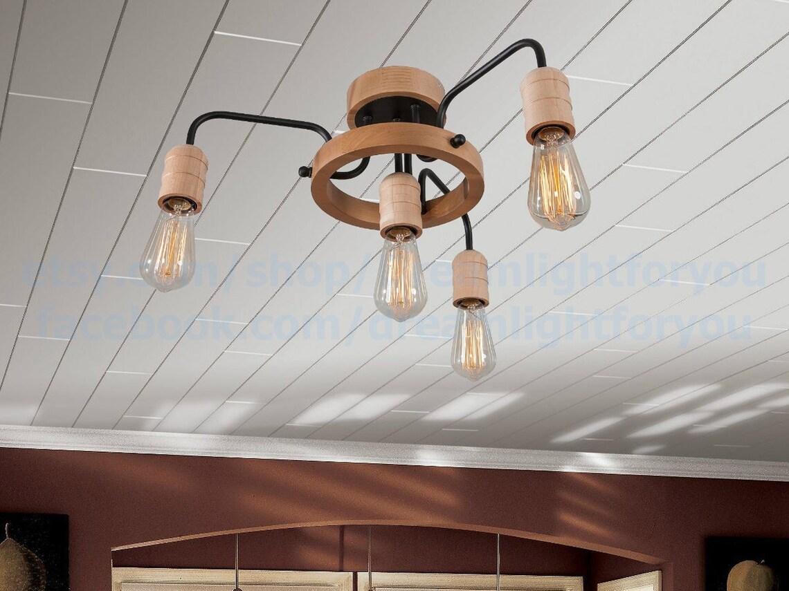 Lámpara de araña de granja de madera Luz de techo luz Cocina | Etsy