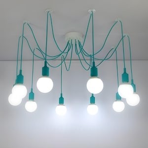 Turquoise Spider chandelier Octopus chandelier 2-15 lights Teal pendant light Kids chandelier Turquoise Colorful Kids lighting Teal lights