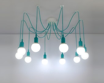 Turquoise Spider chandelier Octopus chandelier 2-15 lights Teal pendant light Kids chandelier Turquoise Colorful Kids lighting Teal lights