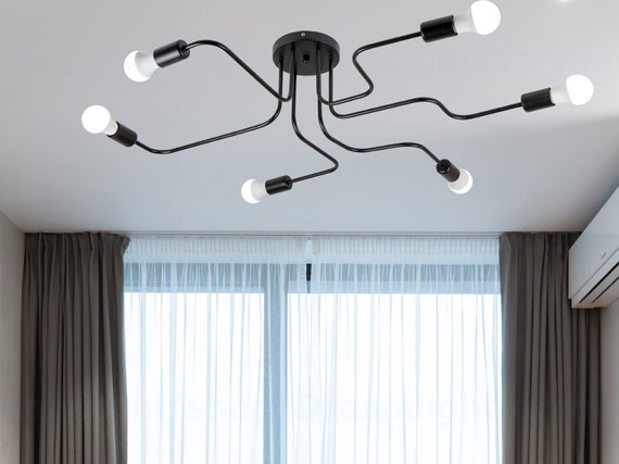 Lampadario da Soffitto Vintage, 6 Bracci Plafoniera LED Soffitto Moderna, Lampada  da Soffitto 6 Luci E27