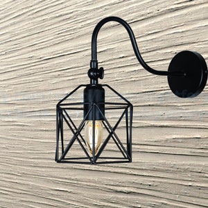 Black Cage shade Wall Sconce curved Bracket Wall light fixture Vanity light Simple Black sconce Bathroom fixture Bedside lamp Bedroom sconce