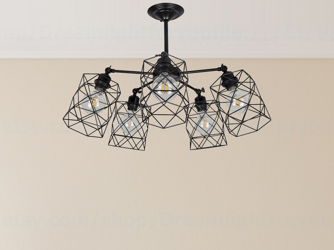 Metal Wire Cage Chandelier Lattice Lamp Shade 5 Light Chandelier Black ...