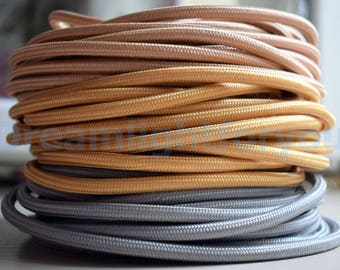 Gold Silver Cocoa Textile cable 1-25m (3-80ft) Fabric Covered Wire Cloth covered wire Cloth cord Color cord Electrical cord Lighting cable