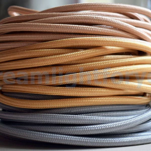 Gold Silver Cocoa Textile cable 1-25m (3-80ft) Fabric Covered Wire Cloth covered wire Cloth cord Color cord Electrical cord Lighting cable