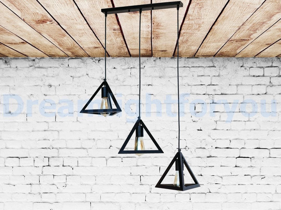3 Pyramides Fer Pendentif Luminaire Moderne Lustre Industriel Lampe D'éclairage Industriel Vintage Suspension De Cuisine