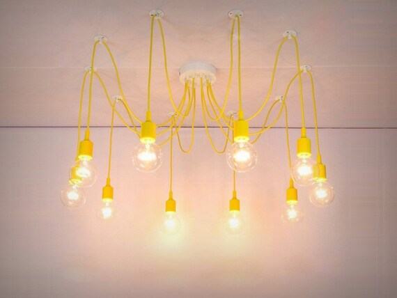 Yellow Spider Chandelier 2 15 Lights Pendant Light Octopus Uk Lights Pendant Light Octopus, Spider Like Light Fixture Uk