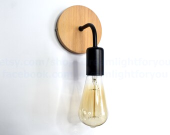 Wooden Wall Sconce Simple minimalist bend sconce Wall mount light fixture Wood Light Bathroom wall fixture Plug-in Wall lamp Hallway sconce