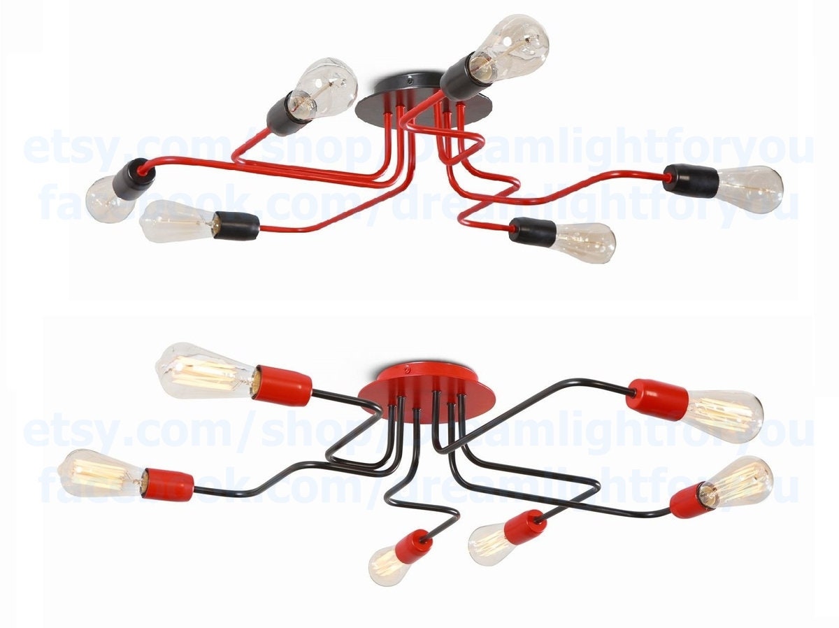 6-lights Red-Black Industrial Ceiling Chandelier Spider Chandelier Pendant light Kitchen Chandelier light Industrial light Ceiling light