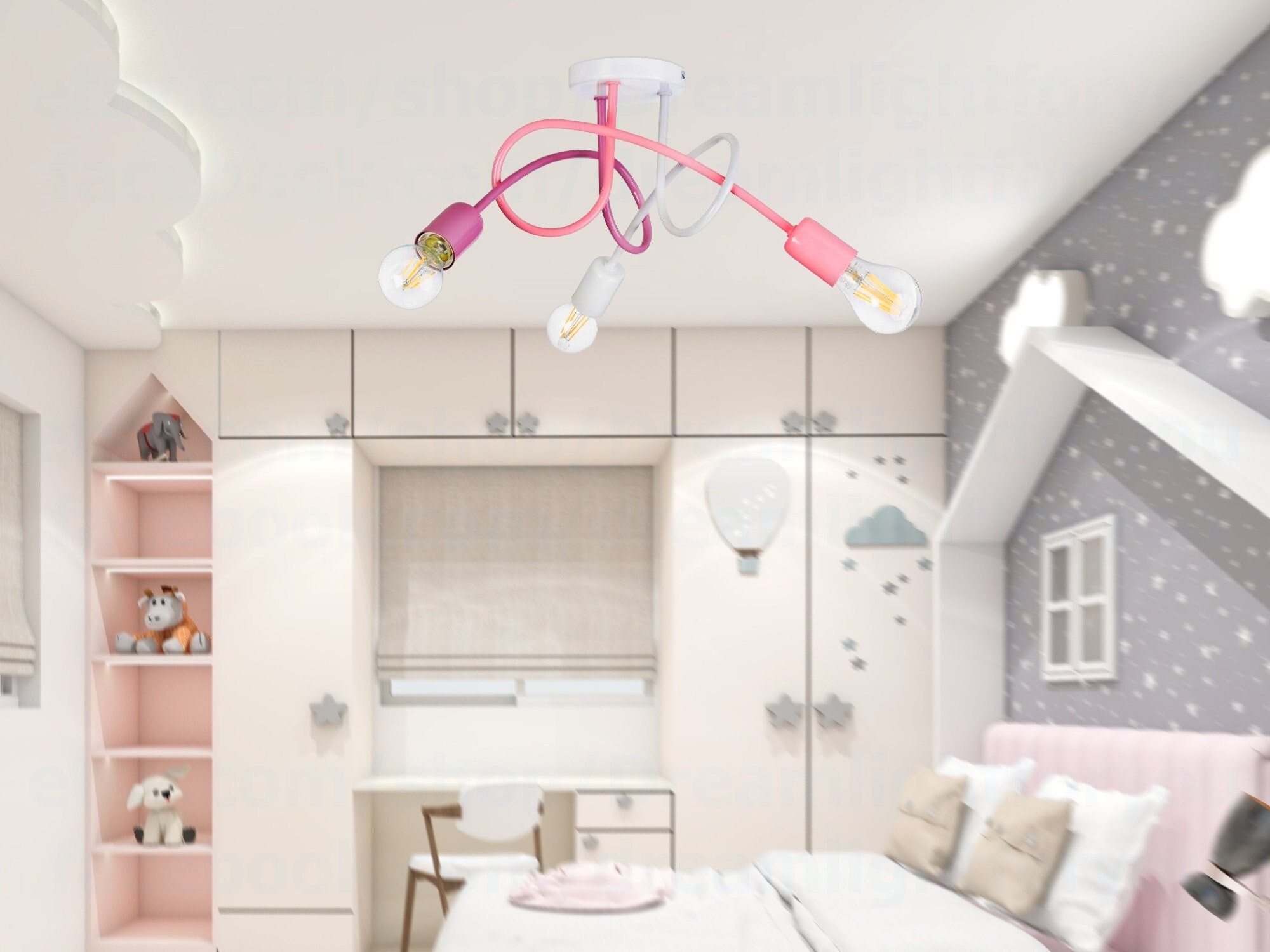 ピンクの女の子の部屋のシャンデリアセミフラッシュマウント天井