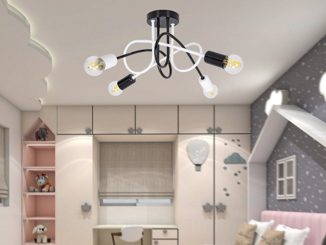 Checkerboard Pattern Chandelier Semi Flush Mount Ceiling Light Black ...