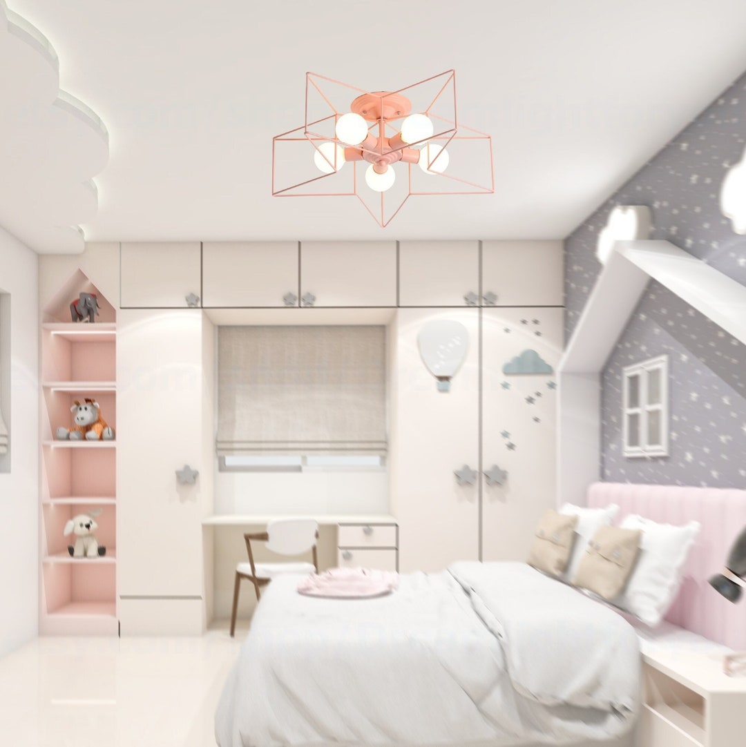 Pink Star Kids Semi Flush Mount Ceiling Light Nursery Ceiling Light ...