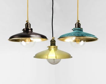 Lámpara colgante de latón, lámpara industrial, lámpara colgante para bar, iluminación industrial, iluminación colgante rústica vintage hilada, luz industrial