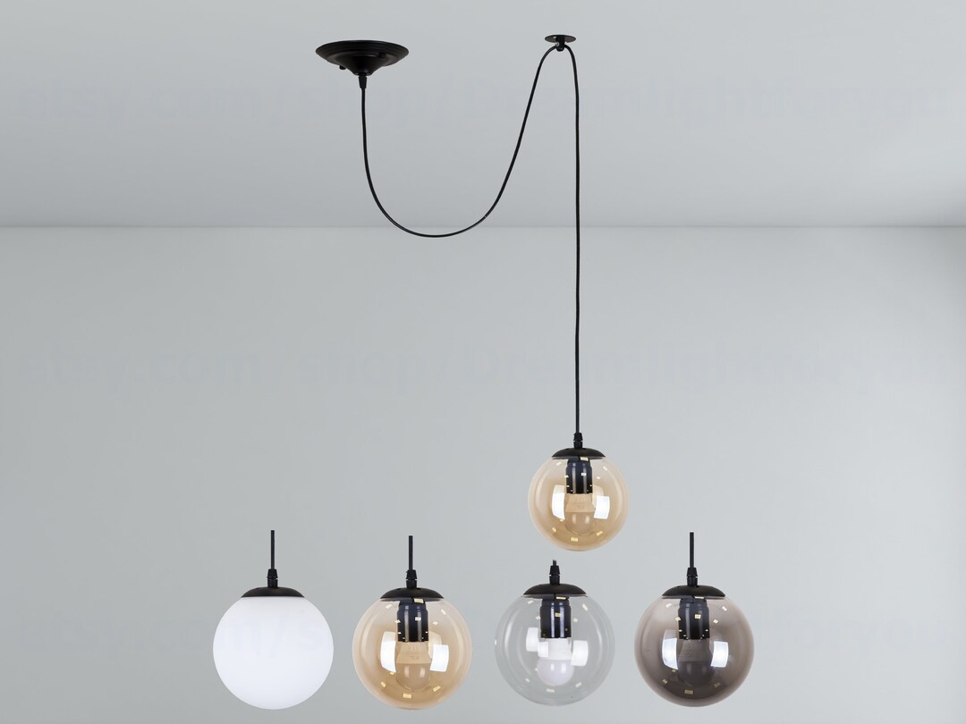 5-Light Black Globe Pendant Lighting Adjustable Metal For Kitchen...
