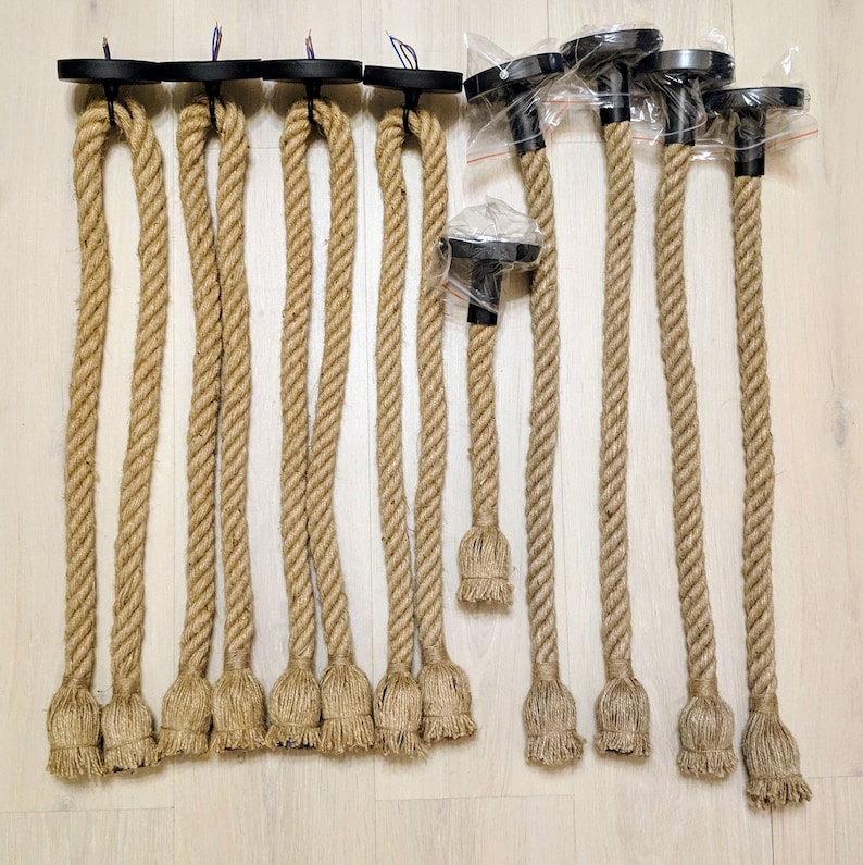 Double rope pendant lighting Jute rope two head Pendant light Manila rope lamp Hemp rope 2 lights Rope chandelier Farmhouse pendant lighting image 6