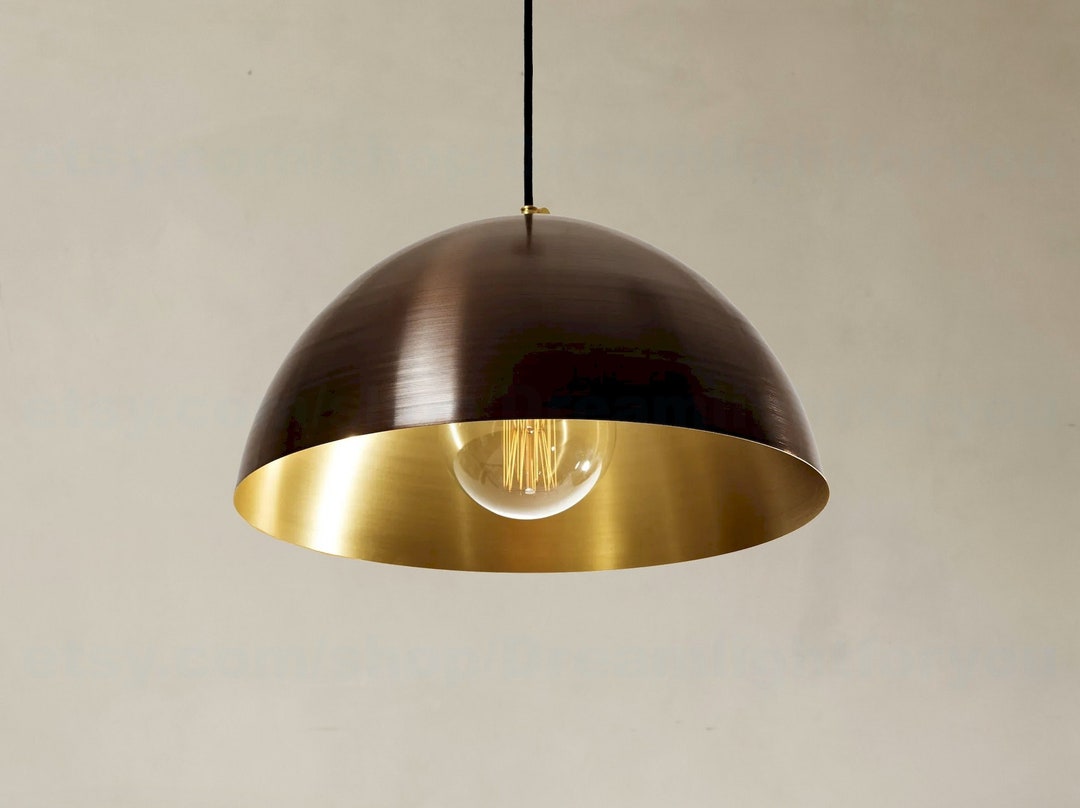 Big Dome Pendant Light for Dining Table Brown Patina Brass Pendant Lights Big Diameter Pendant ...