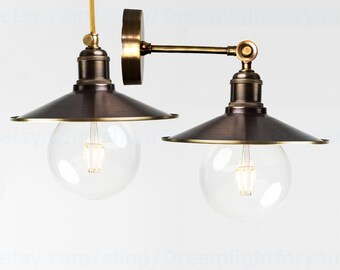 Iluminación colgante de latón hecha a mano y aplique de latón Lámpara colgante industrial para barra Luces colgantes Cono de latón con pátina Aplique de pared