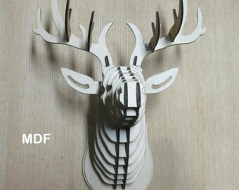 大きな鹿の頭 MDFまたは合板 動物の頭 3Dパズル 動物の頭 木製鹿の壁
