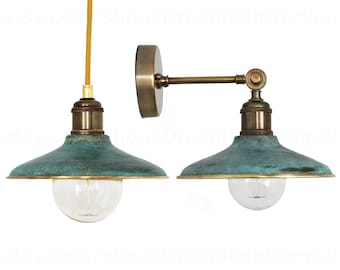 Latón con pátina Lámpara colgante y aplique de pared Luz de aplique industrial Iluminación colgante Aplique de pared exterior rústico Aplique de pared de latón para exteriores