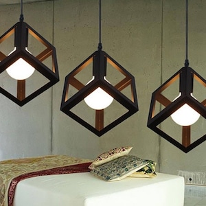 Iron Cube Pendant Light Fixture Hanging cube Vintage Industrial Chandelier Pendant light Modern lighting Kitchen Chandelier Aged iron