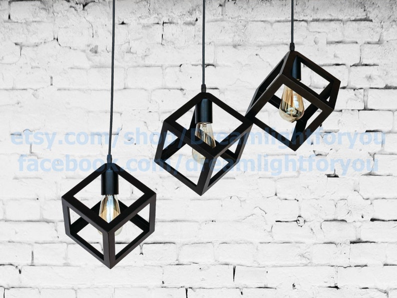 Industrial Cube Chandelier: 3-cube Iron Pendant Light Fixture - Etsy