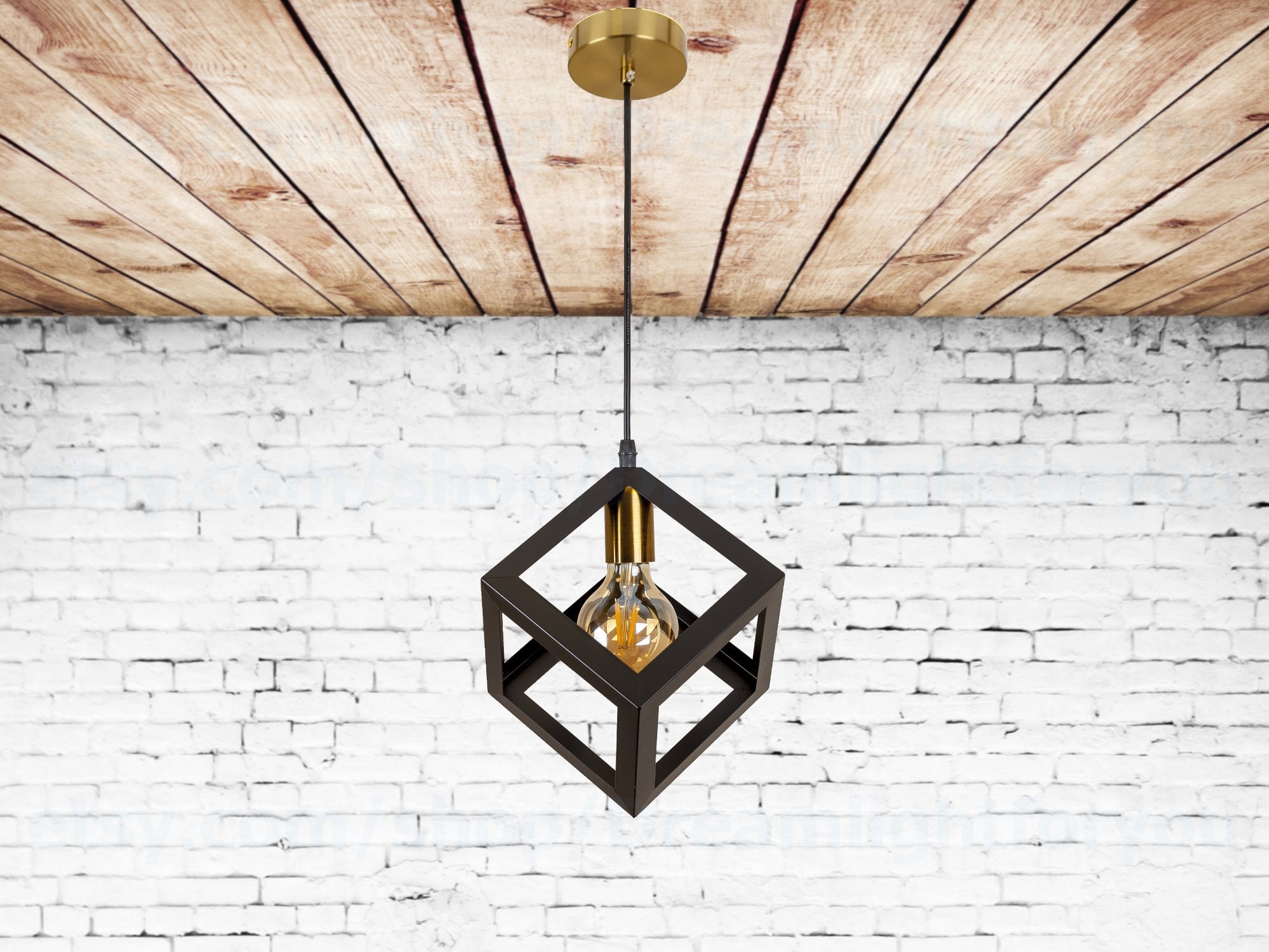 ブラックケージキューブペンダントライト ブラック＆ブロンズ