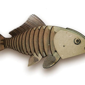 Rompecabezas 3D de carpa, regalo para pescador, trofeo de pesca, pez de MDF, escultura de madera, regalo para pescador, decoración de pared de madera, animales de cartón, cabeza de animal