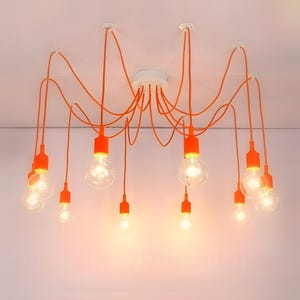 Orange Octopus chandelier 2-15 pendant light Kids lighting Spider light Colorful Kids chandelier Nursery spider chandelier light Spider lamp