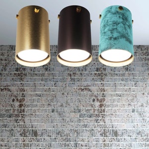 Flush mount pipe ceiling light fixture Downlight Brass patina cylindrical lamp ceiling mount spot light Cylinder light Spotlight Pipe lights