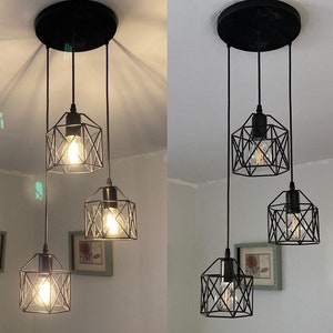 3 Cage Shade Kitchen Pendant Light Black 3 Light Cluster Dining Room ...