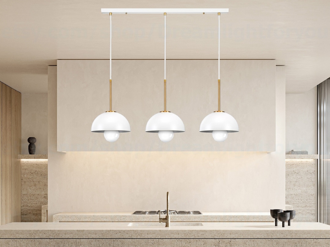Linear 3 Way Pendant Light for Kitchen Island White Dome Shades 3 Light ...