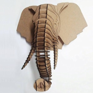 Elephant head 3D Puzzle Animal head MDF elephant head Wood sculpture Wood elephant wall decor Hunting trophy Man cave decor Plywood Animals