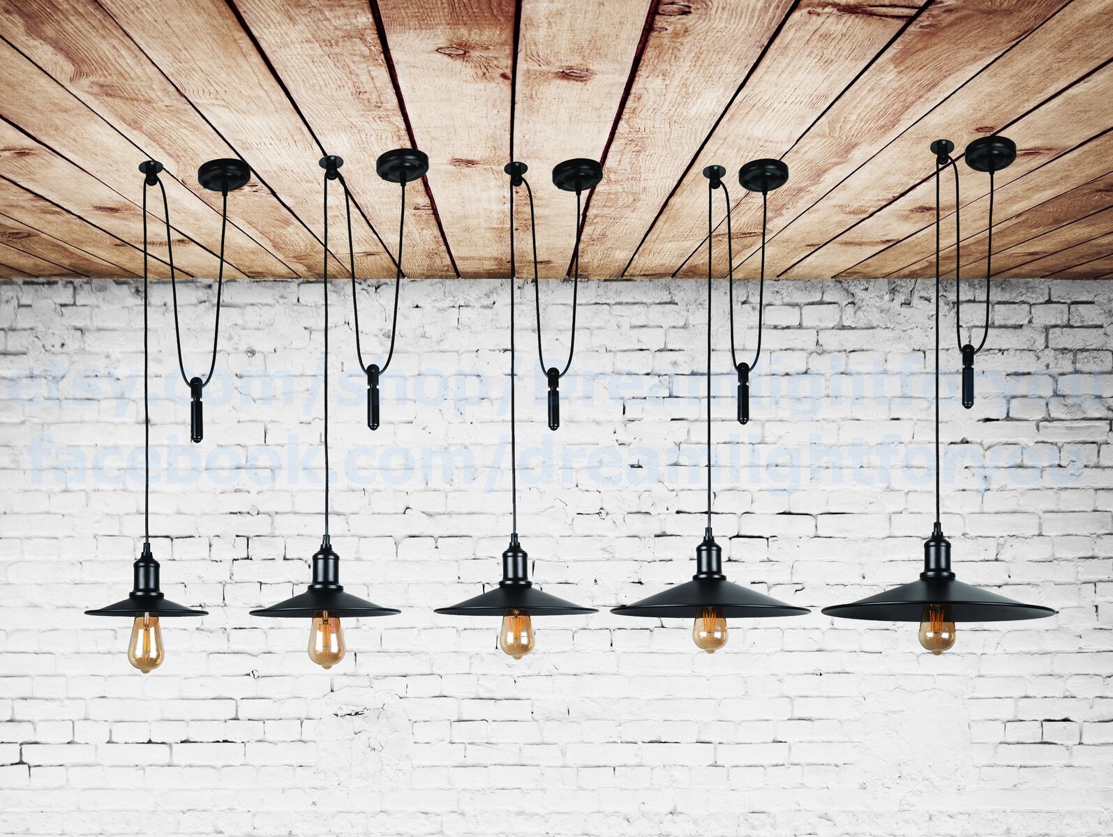 Poulie De Plafonnier Pour Lampe Suspendue CIYODO - Mécanisme à Corde Et Contrepoids, Réglable | Design Industriel/rustique, Noir, Facile à Installer