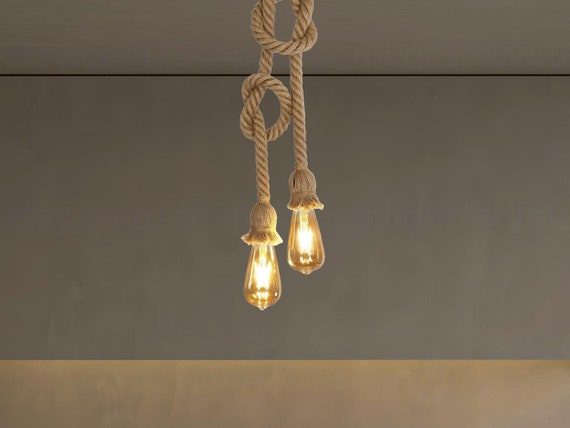 Double rope pendant lighting Jute rope two head Pendant light Manila rope lamp Hemp rope 2 lights Rope chandelier Farmhouse pendant lighting
