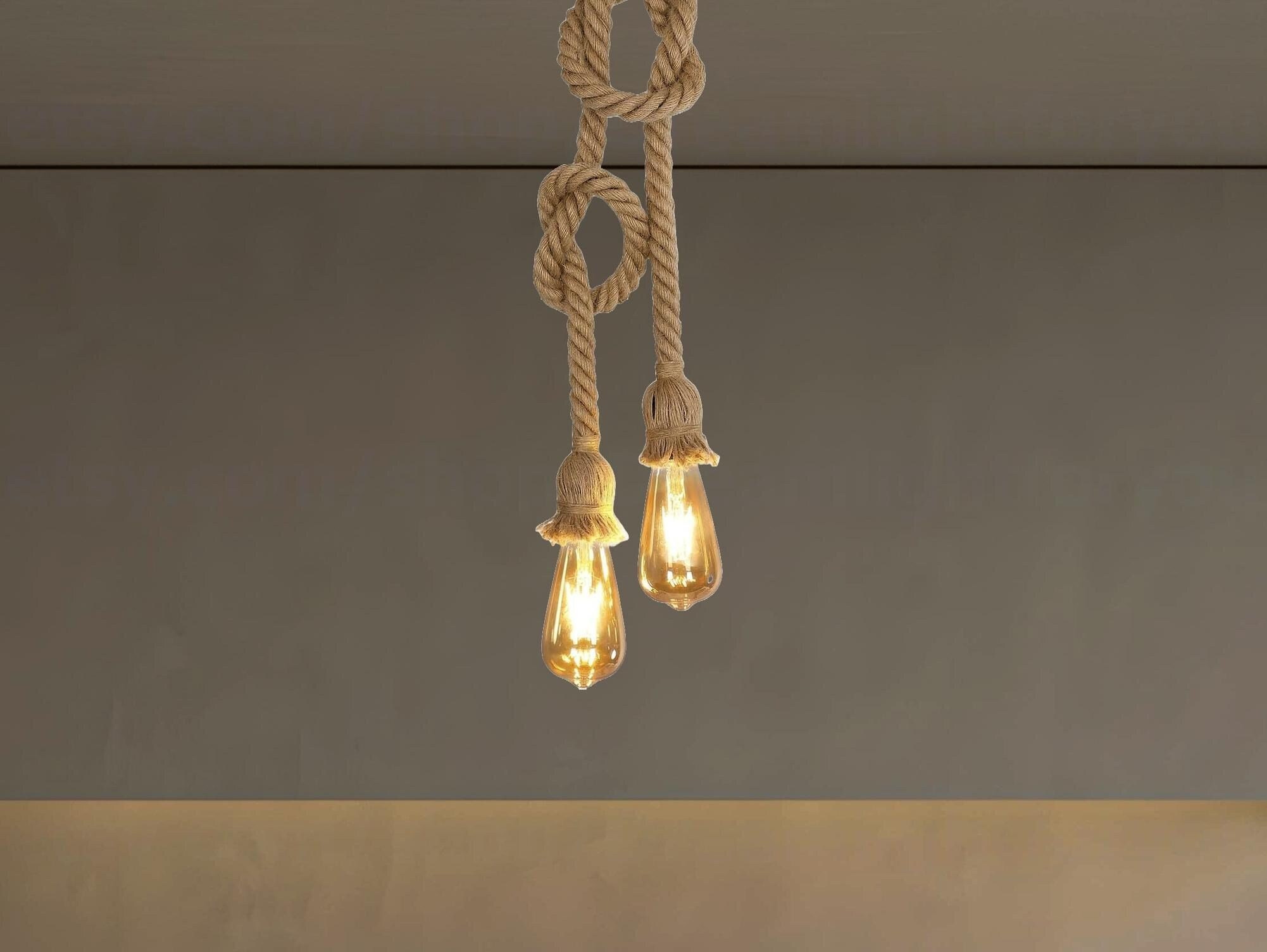 Double Rope Pendant Lighting Jute Rope Two Head Pendant Light Manila ...
