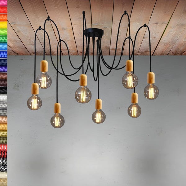 Holz Spinne Kronleuchter 3-15 Kundenspezifische Cluster Pendelleuchte Industrie Beleuchtung Bauernhaus Licht Pendel Beleuchtung Holz Octopus Kronleuchter